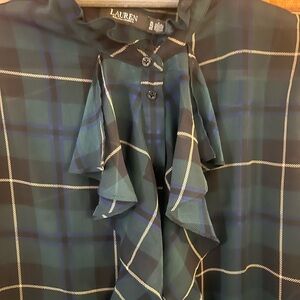 Lauren Ralph Lauren Ruffle Trim Georgette Like Plaid Blouse XL